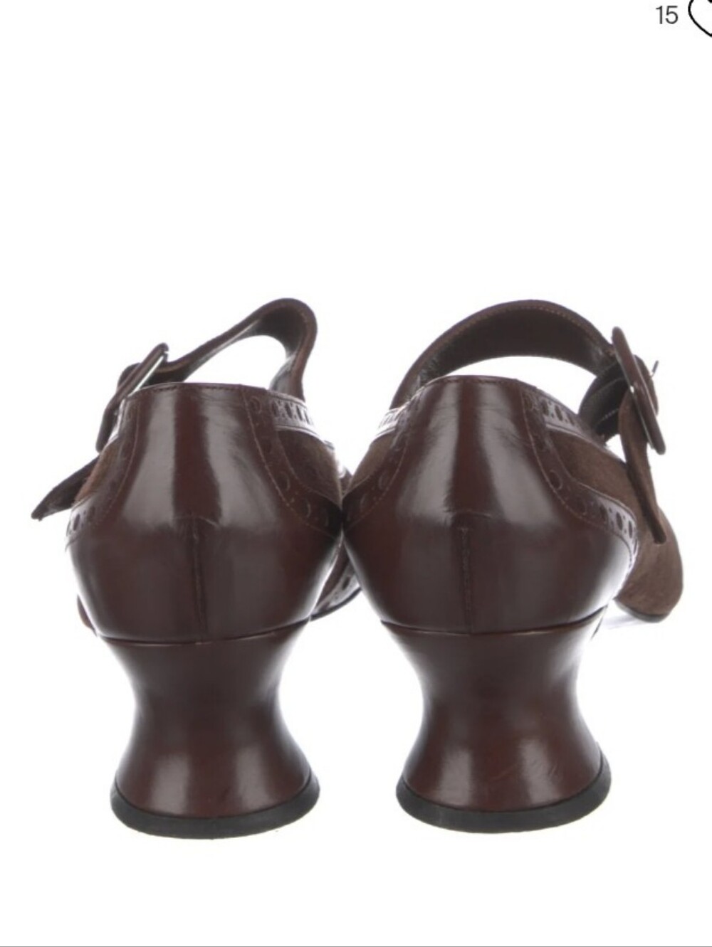 Peter Fox Brown Mary Jane Heels with Brogue Accent - Picture 3 of 8